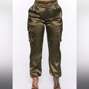 Olive Green Satin Joggers Size M